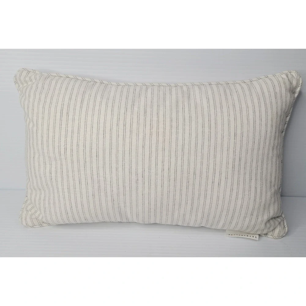 Pottery Barn Cuddle Up Pillow 9x15 Beige Stenciled Lumbar Striped‎ Reverse